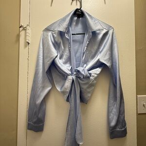 Chic Light Blue Women's Tie-Front Blouse